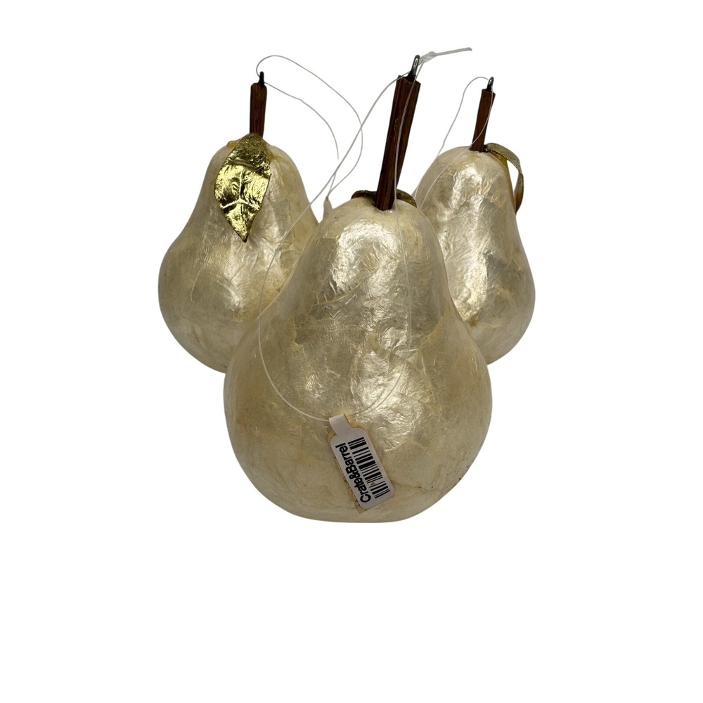 Crate & Barrel Capiz Pear Ornaments White Set of 3 Philippines Christmas Decor